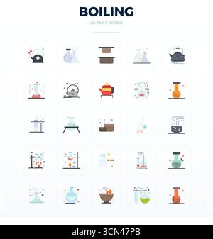 This Boiling vector icon pack includes 25 Flat designs in 128x128 PIXEL perfect format, perfect for enhancing digital interfaces. Stock Vector