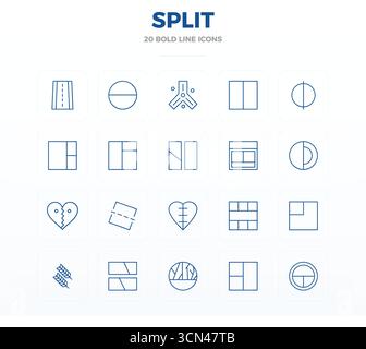 A dynamic set of 20 vector icons in Bold Outline, tailored for Split with 128x128 PIXEL perfect quality suited for digital products. Stock Vector