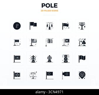 Future-ready pack of 20 vector icons themed around Pole, showcasing Filled Glyph design with 128x128 PIXEL perfect clarity for innovative user interfa Stock Vector