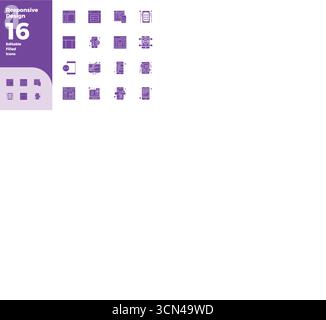 Carefully curated 16 Filled vector icons for Responsive Design, featuring 128x128 PIXEL perfect resolution for consistent brand representation and use Stock Vector