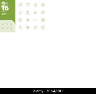 Intelligently designed 16 PIXEL perfect vector icons inspired by Atomic, created in Thin Outline format at 128x128 for smart and efficient design work Stock Vector