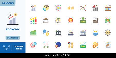 Explore 28 Flat Colorful PIXEL perfect vector icons in 128x128 resolution inspired by Economy. Perfect for web and app interfaces. Stock Vector
