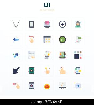 Industry-leading pack of 25 Flat PIXEL perfect vector icons for Ui, sized at 128x128 for optimal rendering and user interface excellence. Stock Vector