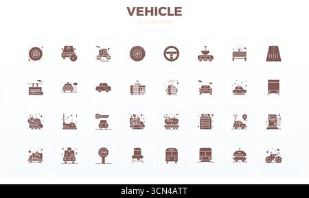 Beautifully rendered 32 Filled Glyph PIXEL perfect vector icons for Vehicle, created at 128x128 resolution for stunning visual consistency across plat Stock Vector