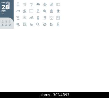 Explore 28 Bold Line PIXEL perfect vector icons in 128x128 resolution inspired by Glass. Perfect for web and app interfaces. Stock Vector