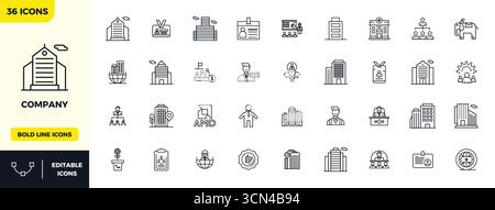 Enhance your projects with 36 Bold Line vector icons themed around Company, featuring 128x128 PIXEL perfect resolution ideal for clean and professiona Stock Vector