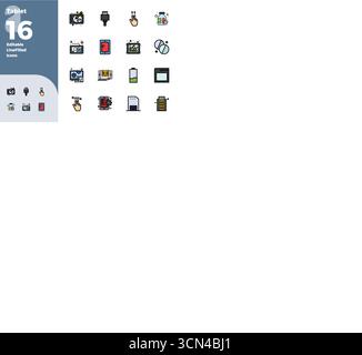 Professionally designed 16 vector icons in Colorful Line Filled, capturing the essence of Tablet with 128x128 PIXEL perfect precision for UI design. Stock Vector