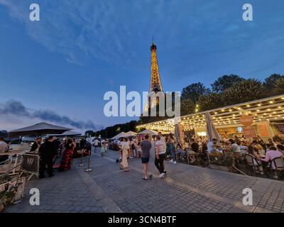 Paris, France - June 9  2023: Eiffel Tower at night. Stock Photo