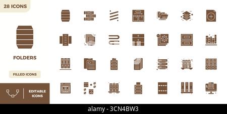 This collection features 28 Glyph Filled PIXEL perfect vector icons tailored to the Folders theme, optimized in 128x128 format for digital design. Stock Vector