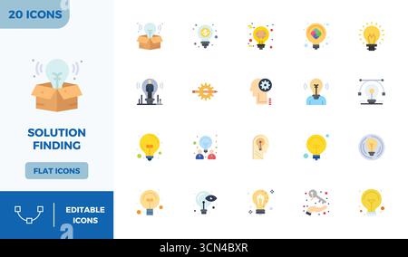 Artfully designed 20 Flat Colorful PIXEL perfect vector icons for Solution Finding, delivered in 128x128 format for consistent visual excellence. Stock Vector