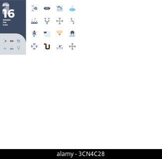 Revolutionary set of 16 PIXEL perfect vector icons inspired by Pipe, created in Flat format at 128x128 resolution for cutting-edge design. Stock Vector