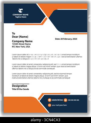 Minimalist Blue Letterhead Layout  Dark orange Modern Business Professional Template Design Vector Illustration Stock Vector