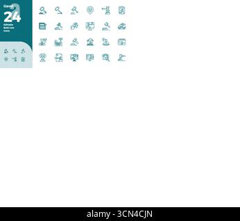 A dynamic set of 24 vector icons in Bold Line, tailored for Gavel with 128x128 PIXEL perfect quality suited for digital products. Stock Vector