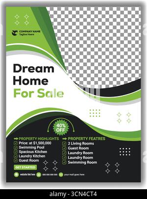 Modern Real Estate Property Sale Flyer  Creative Green and Black House Promotion Poster Template Vector Illustration Design Stock Vector