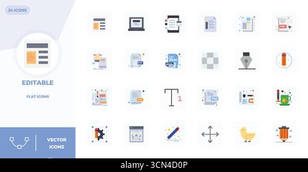 Distinctive pack of 24 PIXEL perfect vector icons inspired by Editable, crafted in Flat format at 128x128 for memorable brand experiences. Stock Vector