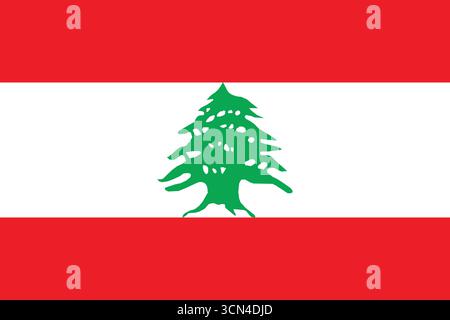 Lebanon national flag flat vector illustration with red and white stripes and central green cedar tree. Perfect for education, design, and media. Stock Vector