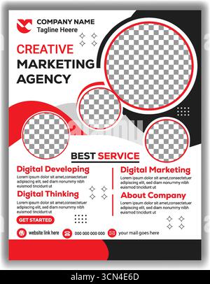 Creative Digital Marketing Agency Flyer Template  Modern Red and Black Corporate Business Promotion Poster Design Stock Vector