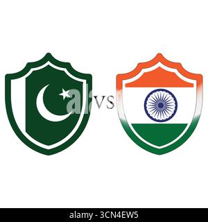 India vs Pakistan cricket match shield vector design, creative sports illustration on plain white background, editable and isolated file. Stock Vector