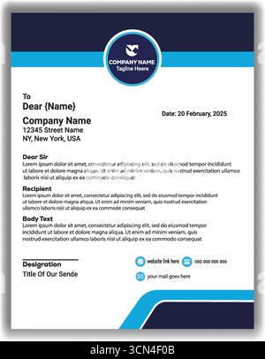 Modern Corporate Blue Letterhead Template  Professional Business Stationery Design Vector Illustration Stock Vector