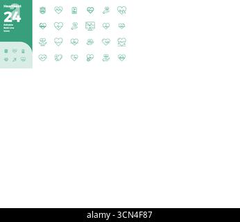 Essential pack of 24 PIXEL perfect vector icons for Heartbeat in Bold Line format, sized at 128x128 for optimal performance and scalability. Stock Vector
