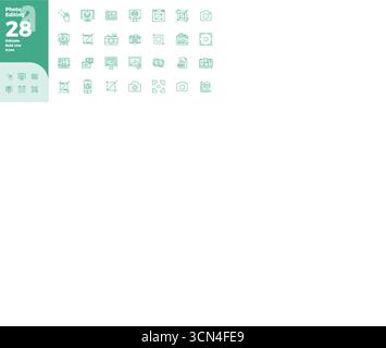 Strategic bundle featuring 28 vector icons representing Photo Editing in Bold Line format, optimized with 128x128 PIXEL perfect quality for profession Stock Vector