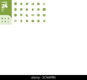 Distinctive pack of 24 PIXEL perfect vector icons inspired by Diet, crafted in Glyph format at 128x128 for memorable brand experiences. Stock Vector