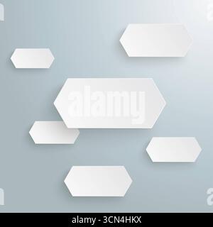 White Long Hexagons Gray Infographic Infographic with white long hexagons on the gray background. Stock Photo