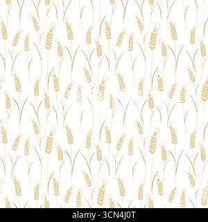 Seamless pattern with ripe ears of cereal crops. Background of golden ears of wheat, rye, barley, or millet. Agricultural print for packaging, design Stock Vector