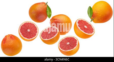Grapefruits isolated on white background with clipping path, full depth of field Stock Photo