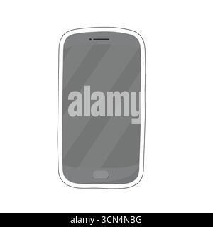 Minimalist smartphone illustration with dark screen, camera, and home button. Ideal for visuals about mobile technology, communication, apps, digital Stock Vector