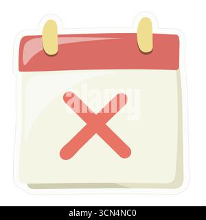 Stylized calendar with red X mark. Represents canceled events, deadlines, or key dates. Useful for scheduling, planning, reminders, and productivity Stock Vector