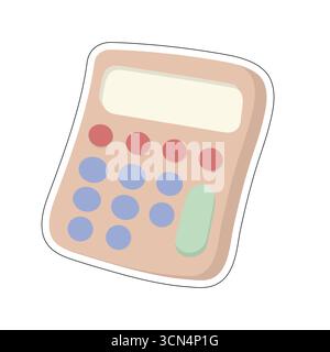 Stylized beige calculator with red, blue, and green buttons. Ideal for finance, math, education, or playful tech visuals. Rounded design adds charm to Stock Vector