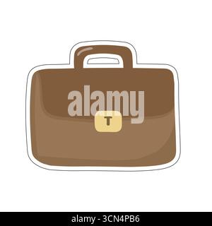 Cartoon-style brown briefcase with handle and yellow clasp. Perfect for business, career, office work, and professional themes in corporate, education Stock Vector