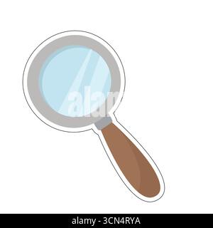 Stylized magnifying glass with blue lens and brown handle. Ideal for visuals about searching, examining, discovering, or investigating in educational, Stock Vector
