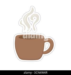 Cartoon-style brown coffee cup with swirling steam. Perfect for visuals about warmth, comfort, relaxation, morning routines Stock Vector