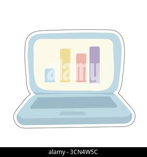 Stylized laptop screen showing multicolor bar chart. Ideal for concepts like analytics, business growth, data visualization, and tech presentations Stock Vector