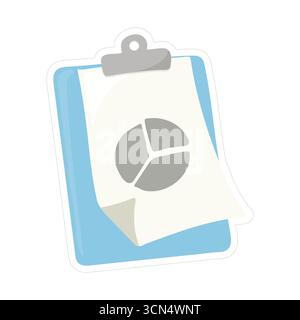 Stylized clipboard with paper and pie chart illustration. Ideal for business, analytics, report, and data themes. Clean flat design, perfect for prese Stock Vector