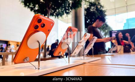 BANGKOK, THAILAND - Sep 19, 2025 :A new iPhone17pro max is displayed at the Apple Store ICONSIAM shopping mall Stock Photo