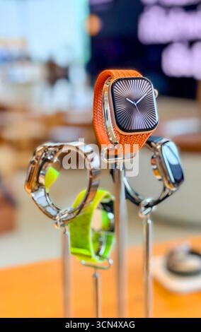 BANGKOK, THAILAND - Sep 19, 2025 :A new Apple Watch is displayed at the Apple Store ICONSIAM shopping mall Stock Photo