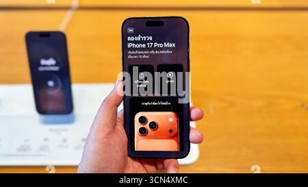 BANGKOK, THAILAND - Sep 19, 2025 :A new iPhone17pro max is displayed at the Apple Store ICONSIAM shopping mall Stock Photo