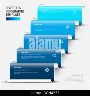 A visually appealing five-step infographic template, perfect for presenting steps or a process. This infographic template uses a gradient of blue colo Stock Vector