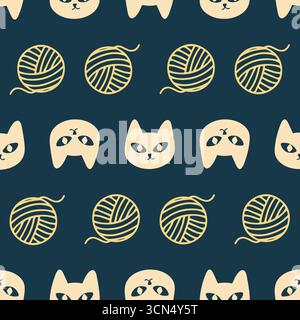 Cute seamless pattern with cats and yarn balls Stock Vector