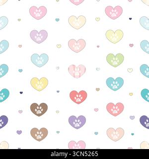 Pastel color hearts with doodle paw prints with hearts Stock Vector