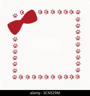 Red bow frame with paw prints design Stock Vector