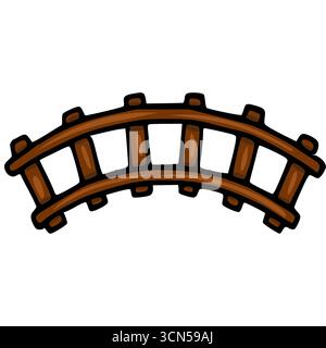 Festive Vector Illustration of a Brown Wooden Train Track Section, Curving Gently, Ideal for Christmas Designs and Childrens' Projects. Stock Vector