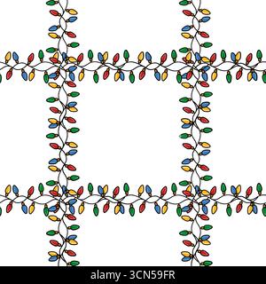 Festive vector seamless pattern of colorful Christmas lights forming a stylish frame, ideal for holiday designs and decorations. Stock Vector