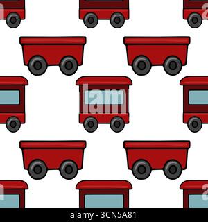 Seamless vector pattern featuring a charming Christmas train design with red carriages and dark grey wheels, perfect for festive wrapping paper or hol Stock Vector