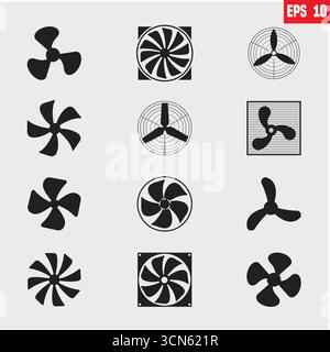 Fan icon set. Ventilator, propeller, cooler, conditioner - vector. Stock Vector