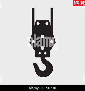 Minimalist crane hook icon in solid art on white background perfect for construction or engineering designs and industrial themes. Stock Vector