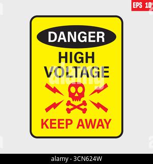 High voltage sign. Caution or danger or warning sign, electrical hazard sign collection. Vector illustration. Isolated on white background Stock Vector